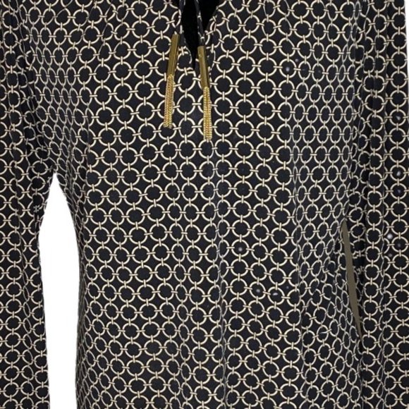 Michael by Michael Kors Blouse Womens Large Geometric Peasant Top Black Tan - Picture 4 of 14